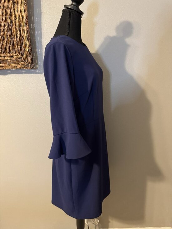 Donna Morgan Dress 12 Blue 3/4 Long Sleeve Flutter Career Church NEW